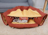 Foldable Cat Tunnel Bed with Plush Cushion Nest – Cozy Indoor Play and Rest Zone for Cats