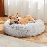24" Plush Anti-Slip Round Cat & Small Dog Bed – Cozy Faux Fur Nest