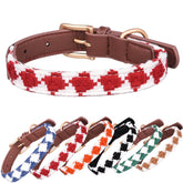 Soft Woven Plaid Dog Collar – Adjustable Leather Buckle Pet Neck Strap for Small & Medium Dogs