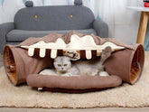 Foldable Cat Tunnel Bed with Plush Cushion Nest – Cozy Indoor Play and Rest Zone for Cats