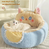 Winter Deep Sleep Cat Bed with Cute Backrest – Warm Anti-Anxiety Pet Nest