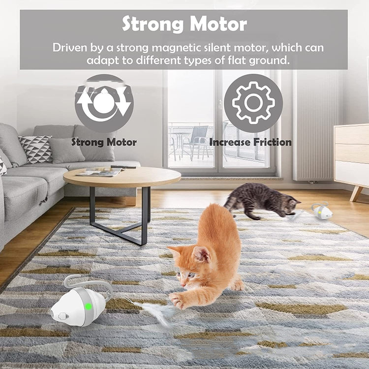 360° Rolling Mouse Cat Toy – Rechargeable Automatic Feather Teaser with LED