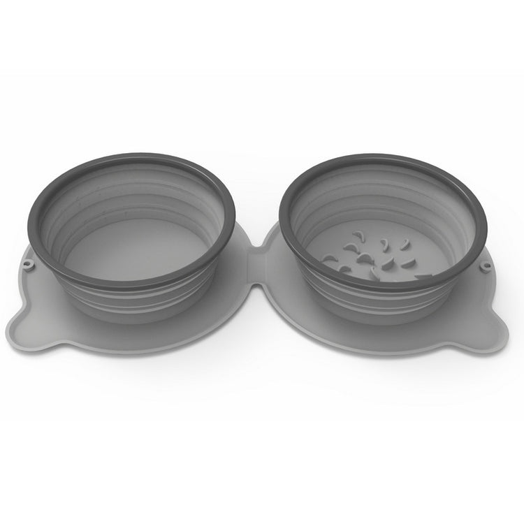 Foldable Silicone Double Dog Bowl – Non-Slip Portable Food & Water Feeder for Pets