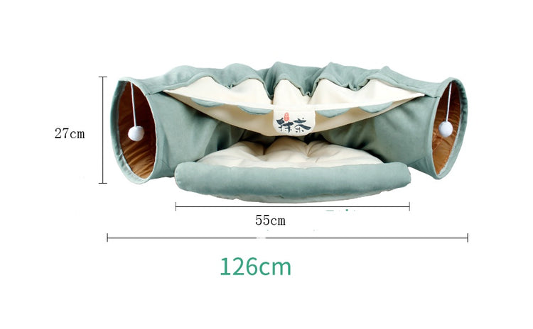 Foldable Cat Tunnel Bed with Plush Cushion Nest – Cozy Indoor Play and Rest Zone for Cats
