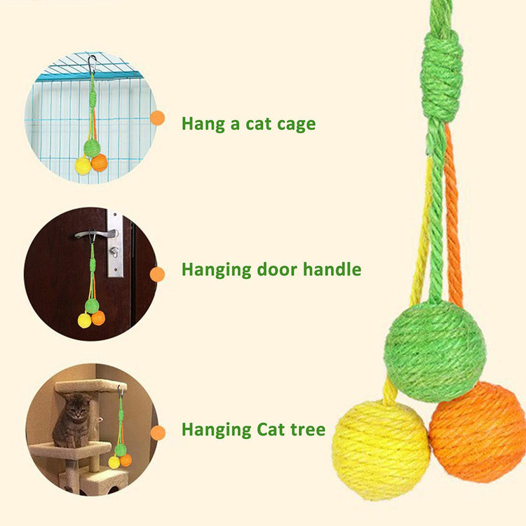 Interactive Cat Scratcher Ball Toy – Hanging Sisal Rope Chew Ball with Bell for Indoor Cats & Kittens