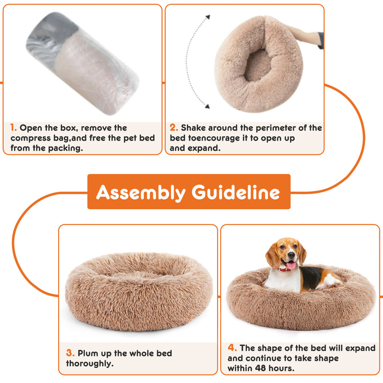 24" Plush Anti-Slip Round Cat & Small Dog Bed – Cozy Faux Fur Nest