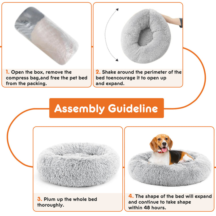 24" Plush Anti-Slip Round Cat & Small Dog Bed – Cozy Faux Fur Nest