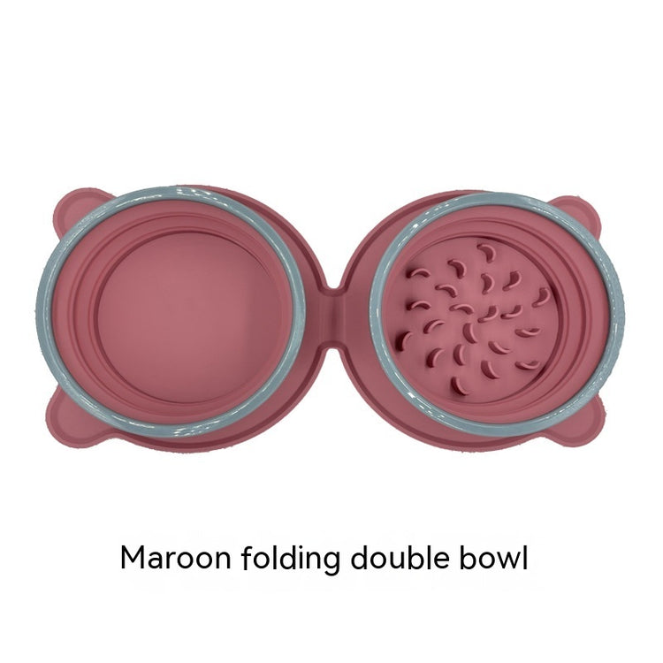 Foldable Silicone Double Dog Bowl – Non-Slip Portable Food & Water Feeder for Pets