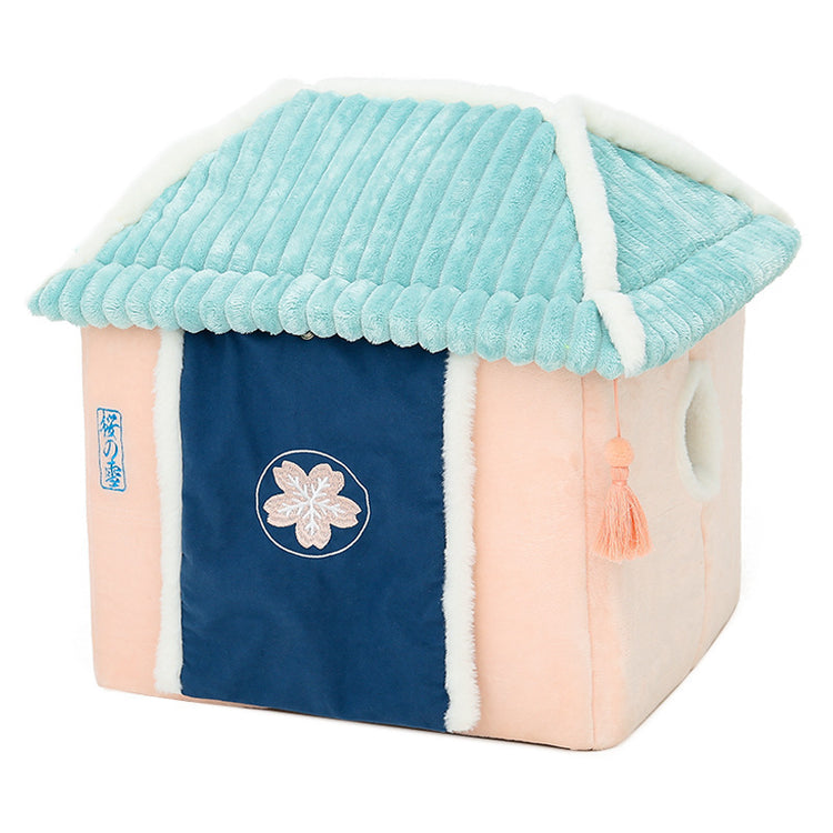 2-in-1 Cat Condo Bed – Enclosed Hideaway with Reversible Cushion for All-Season Comfort