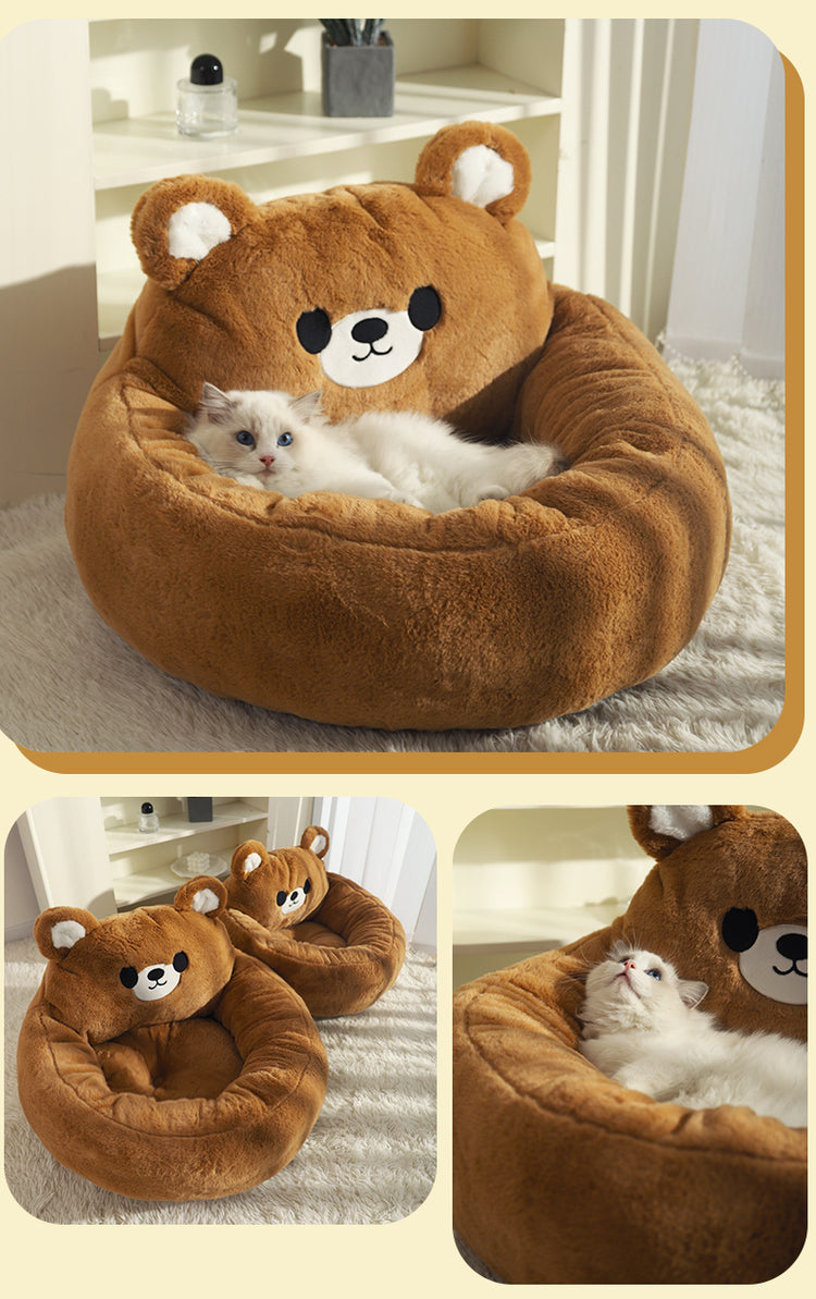 Winter Deep Sleep Cat Bed with Cute Backrest – Warm Anti-Anxiety Pet Nest