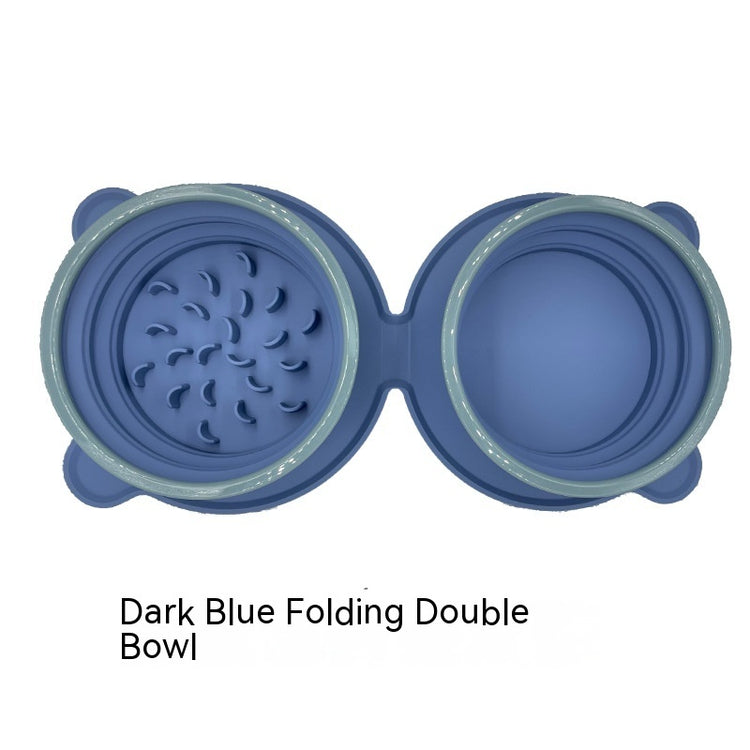 Foldable Silicone Double Dog Bowl – Non-Slip Portable Food & Water Feeder for Pets