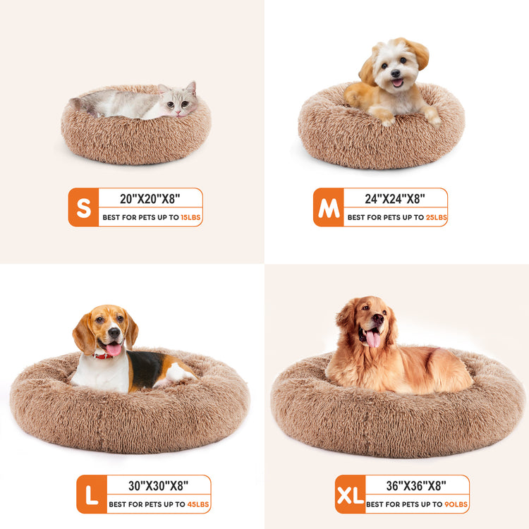 24" Plush Anti-Slip Round Cat & Small Dog Bed – Cozy Faux Fur Nest
