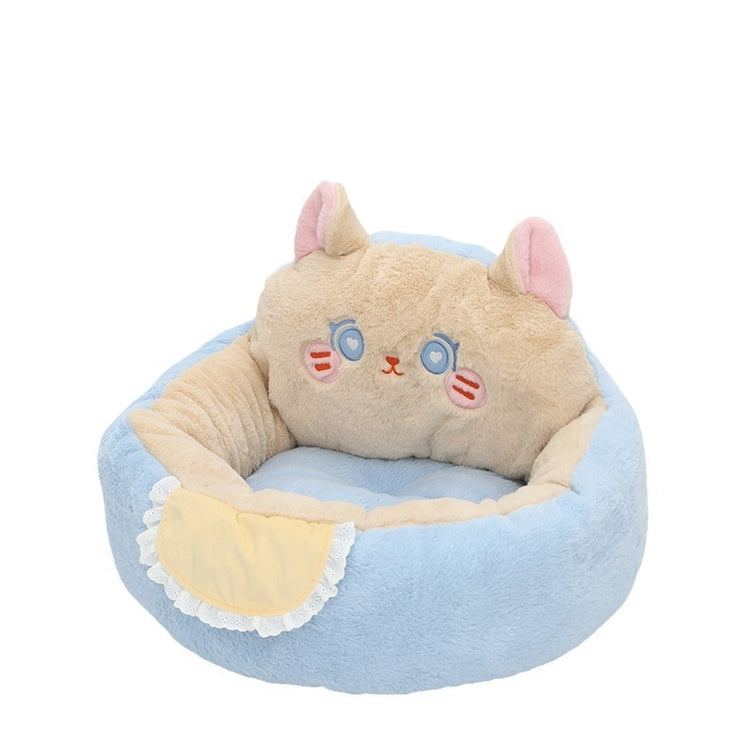 Winter Deep Sleep Cat Bed with Cute Backrest – Warm Anti-Anxiety Pet Nest
