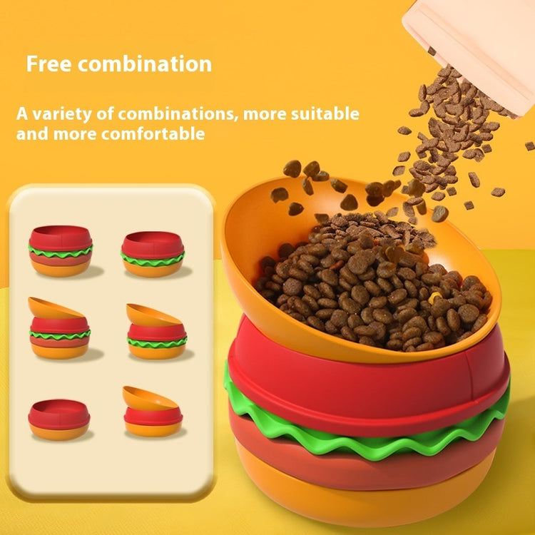 5-in-1 Hamburger Style Slow Feeder Bowl – Non-Slip, Anti-Choke Silicone Pet Bowl for Dogs & Cats