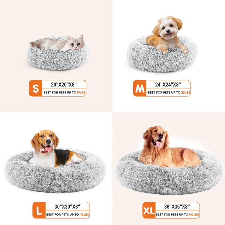 24" Plush Anti-Slip Round Cat & Small Dog Bed – Cozy Faux Fur Nest