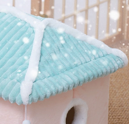 2-in-1 Cat Condo Bed – Enclosed Hideaway with Reversible Cushion for All-Season Comfort
