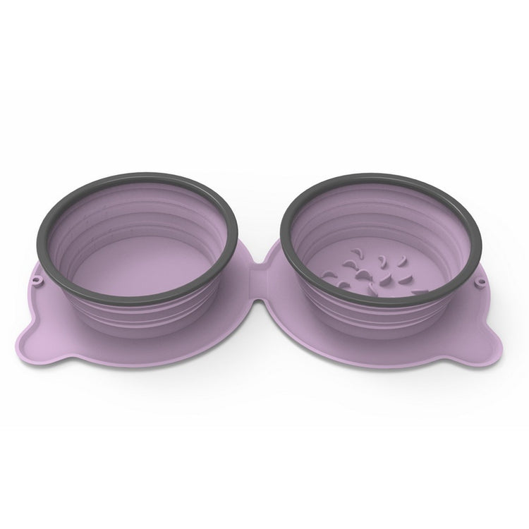 Foldable Silicone Double Dog Bowl – Non-Slip Portable Food & Water Feeder for Pets