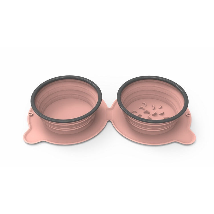 Foldable Silicone Double Dog Bowl – Non-Slip Portable Food & Water Feeder for Pets