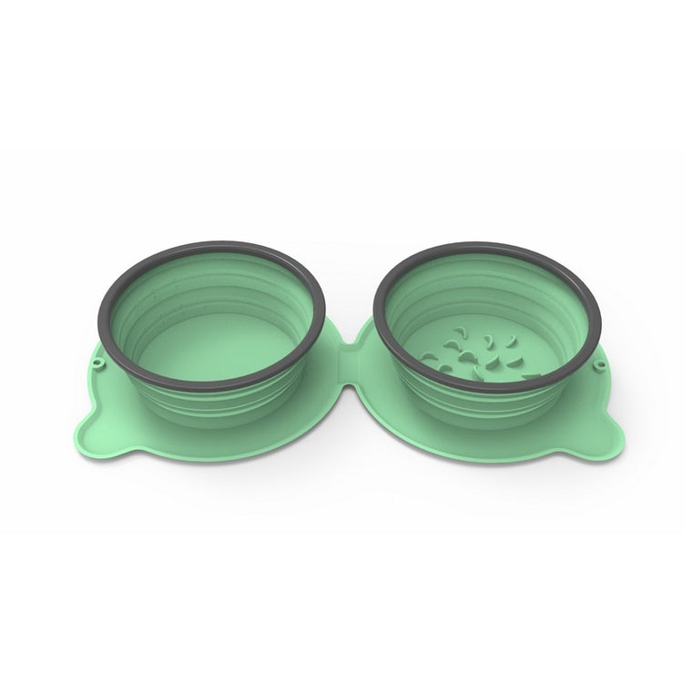Foldable Silicone Double Dog Bowl – Non-Slip Portable Food & Water Feeder for Pets