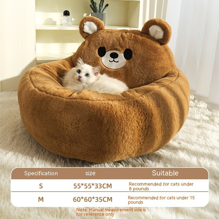Winter Deep Sleep Cat Bed with Cute Backrest – Warm Anti-Anxiety Pet Nest