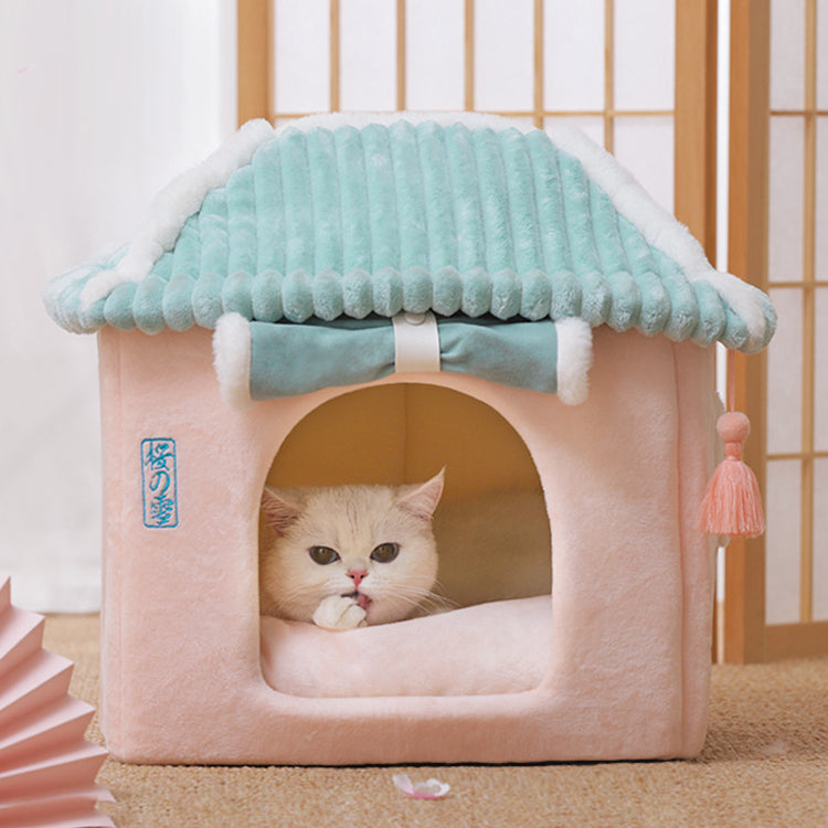 2-in-1 Cat Condo Bed – Enclosed Hideaway with Reversible Cushion for All-Season Comfort