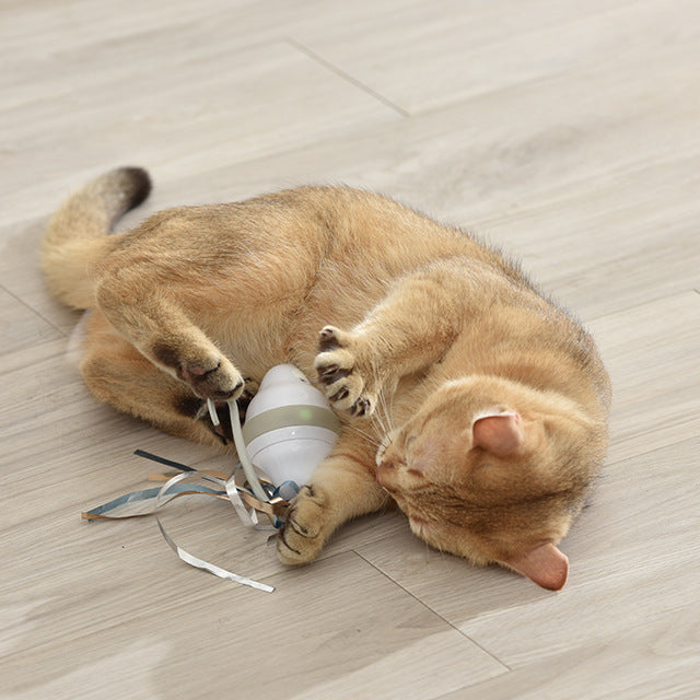 360° Rolling Mouse Cat Toy – Rechargeable Automatic Feather Teaser with LED